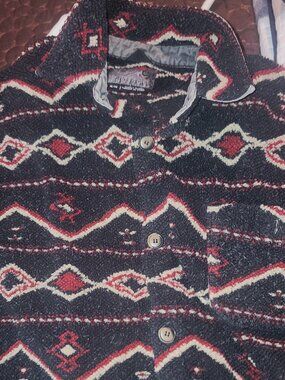 Tsunami Black & Red Aztec SW pattern textured Shirt XL Button Down w pocket